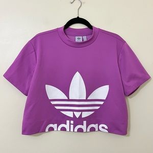Adidas Women Size Large Cropped Tee Shirt/Top Purple